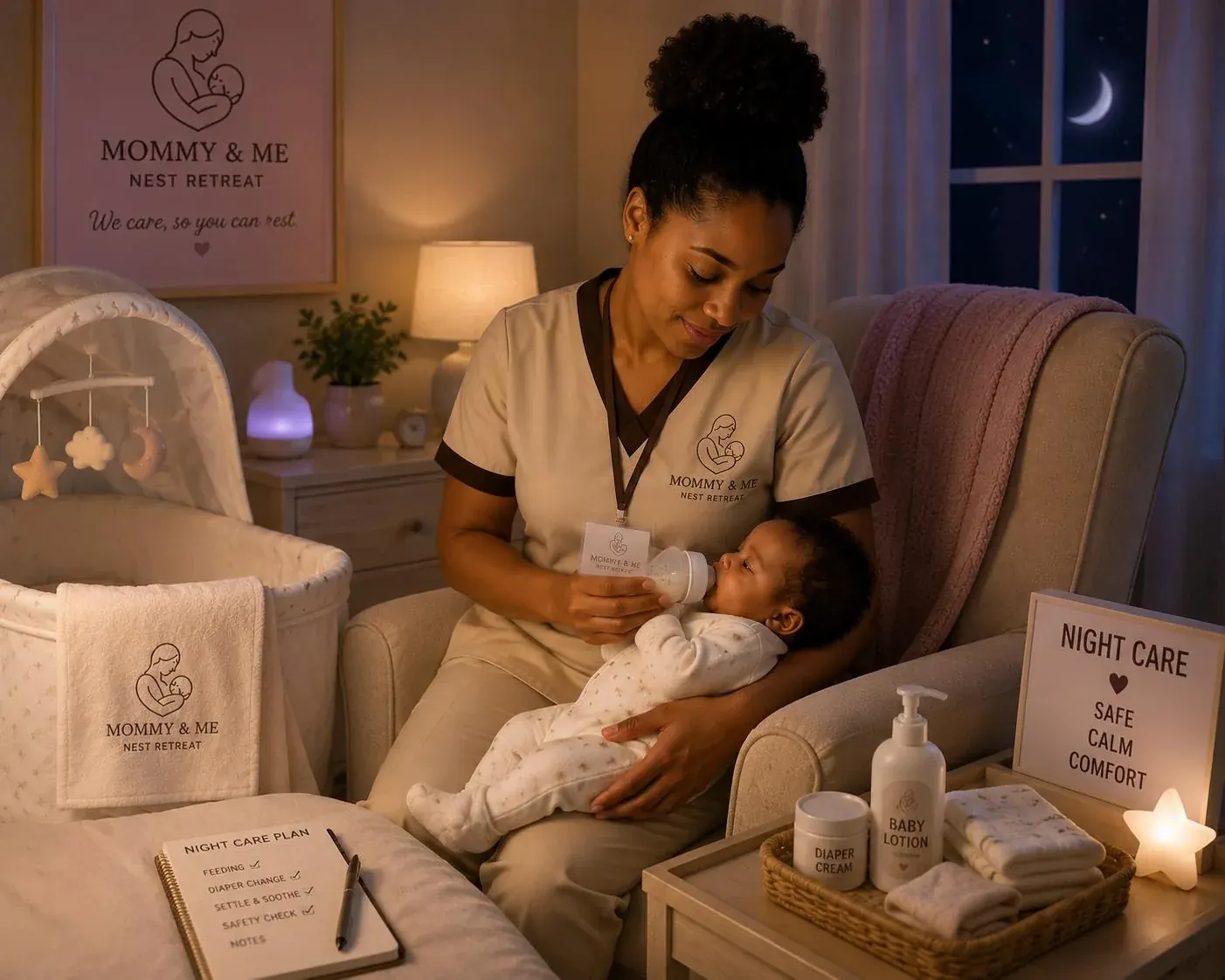 A doula gently caring for a newborn at home